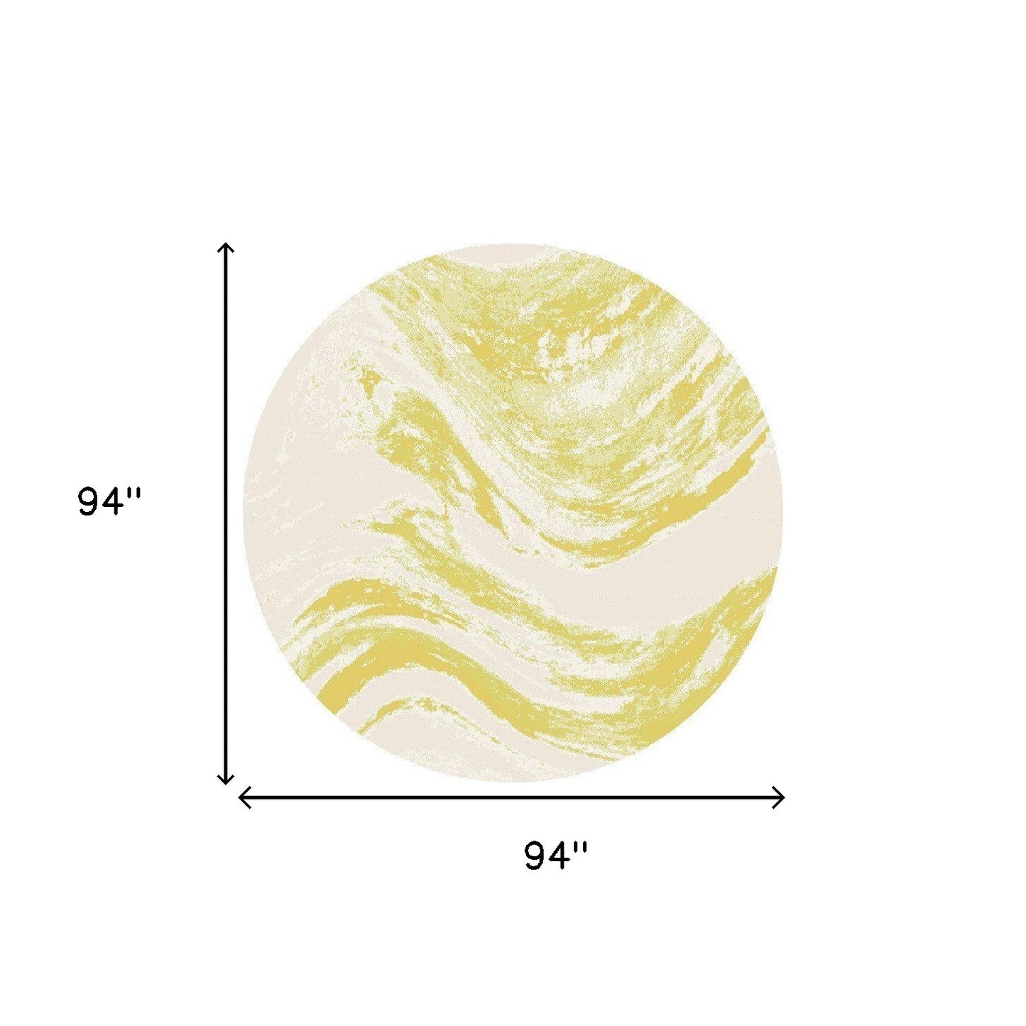 8' Ivory Gold Machine Woven Abstract Waves Round Indoor Outdoor Area Rug