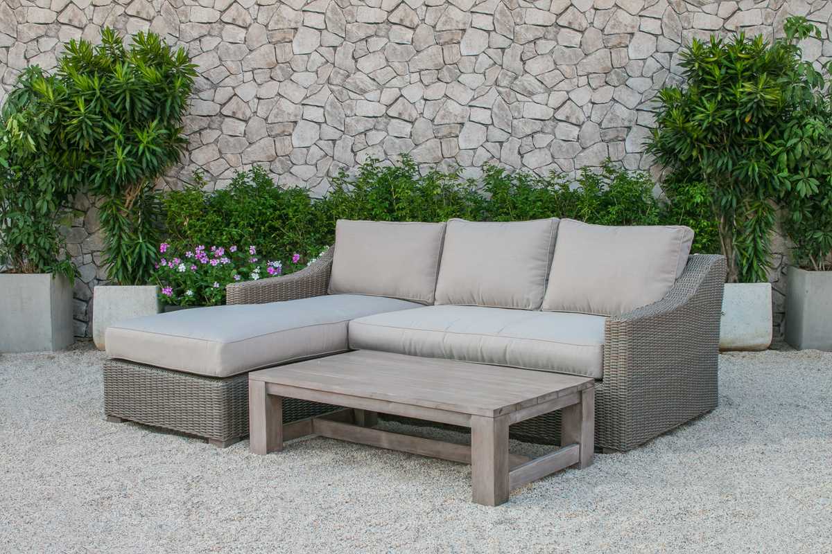 30" Aluminum Wood And Rattan Sectional Sofa Set