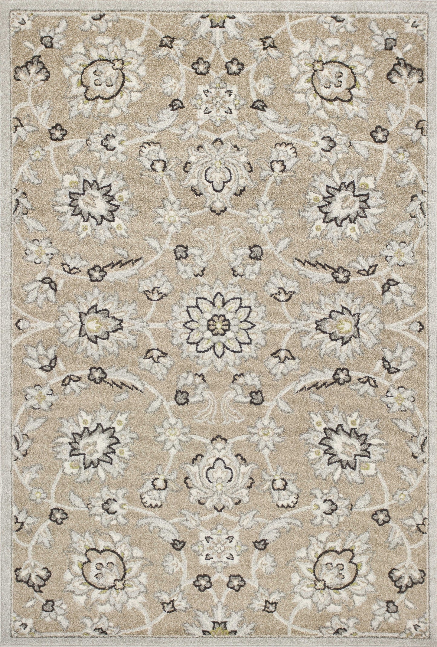 7' X 10' Gray And Ivory Floral Indoor Outdoor Area Rug