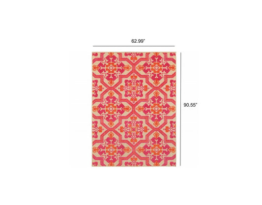 5' x 8' Pink and Orange Moroccan Indoor Outdoor Area Rug