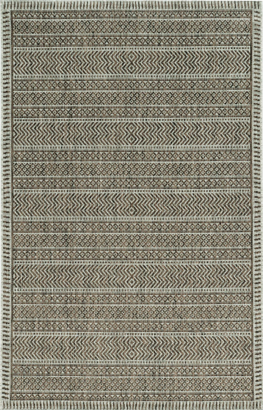 5'X7' Mocha Machine Woven Uv Treated Tribal Indoor Outdoor Area Rug