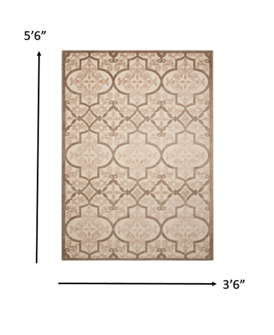 4' X 6' Cream Moroccan Indoor Outdoor Area Rug