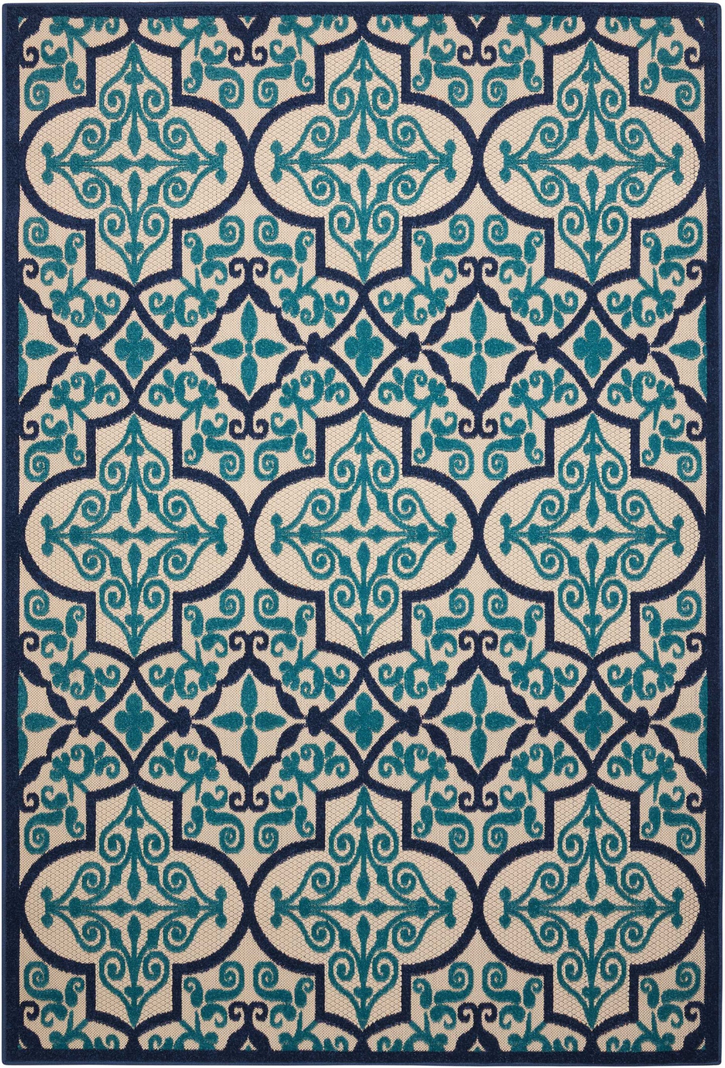 5' X 8' Blue And Ivory Moroccan Indoor Outdoor Area Rug