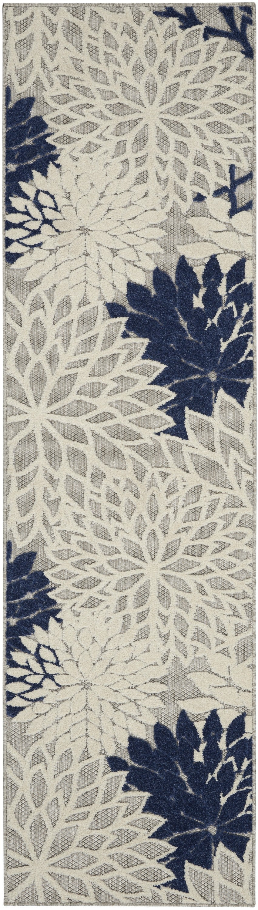 2' X 6' Ivory/Navy Floral Indoor Outdoor Area Rug