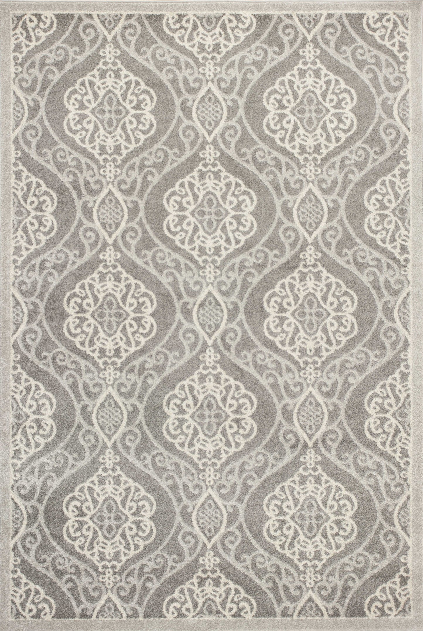 3'X5' Silver Grey Machine Woven Uv Treated Floral Ogee Indoor Outdoor Area Rug