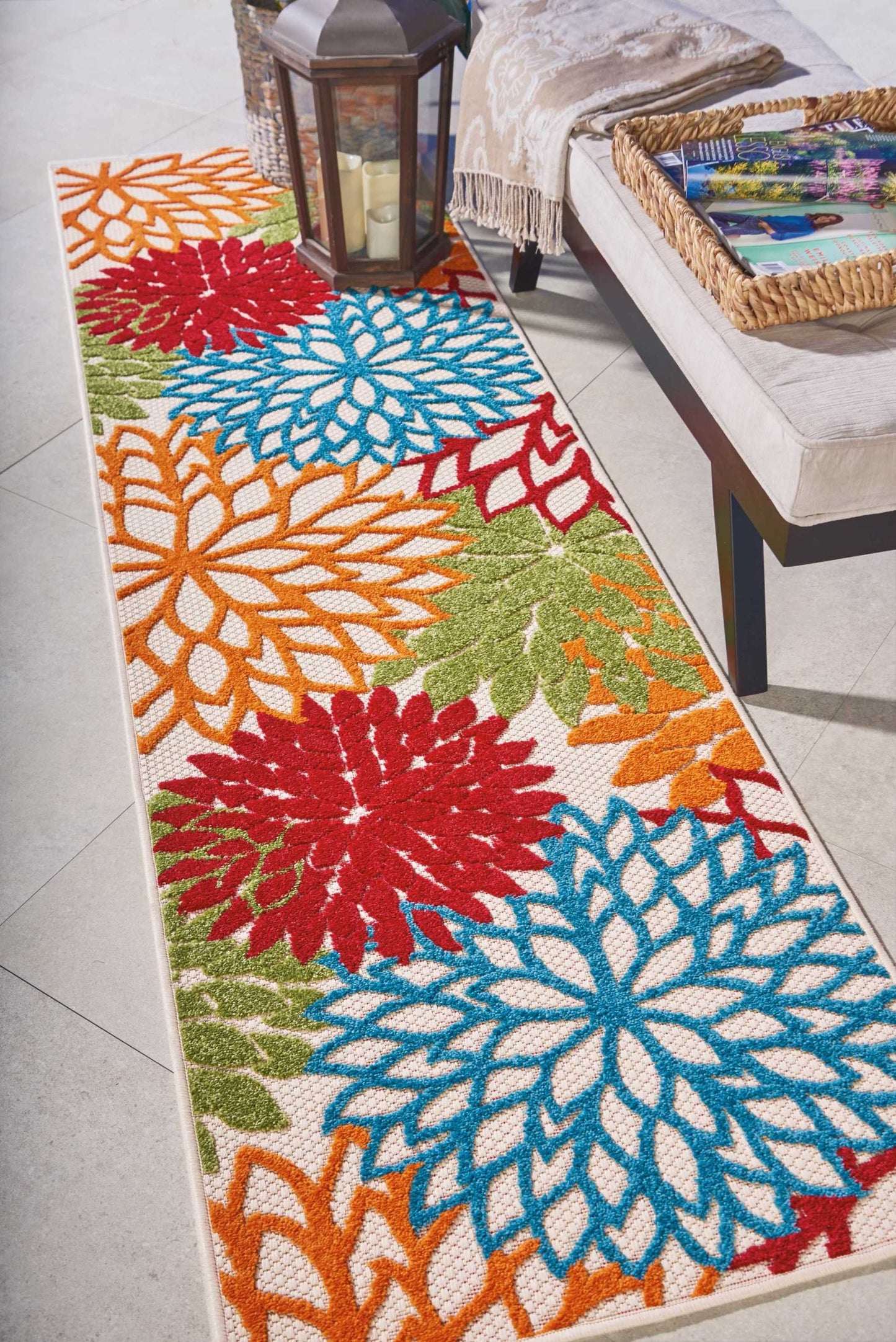 2' X 8' Green And Ivory Floral Indoor Outdoor Area Rug