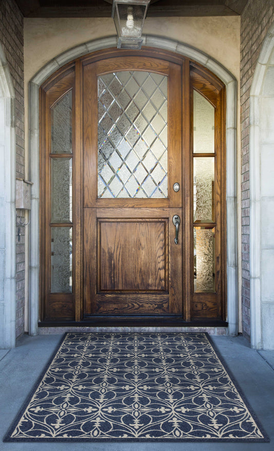 8'X11' Denim Blue Machine Woven Uv Treated Ogee Indoor Outdoor Area Rug