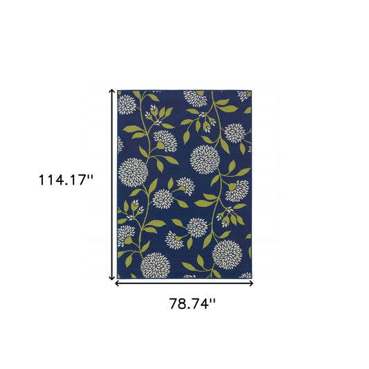 Blue and Green Floral Indoor Outdoor Area Rug