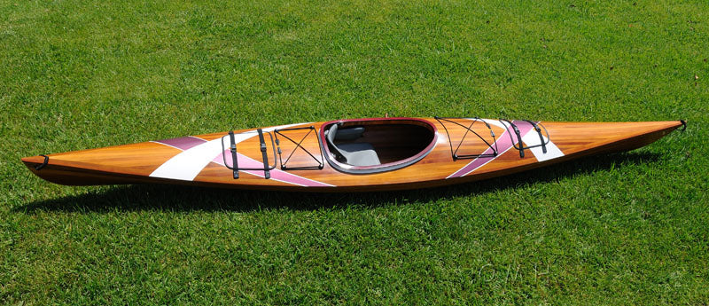 24" X 177" X 13.5" White And Purple Ribbonwooden Kayak