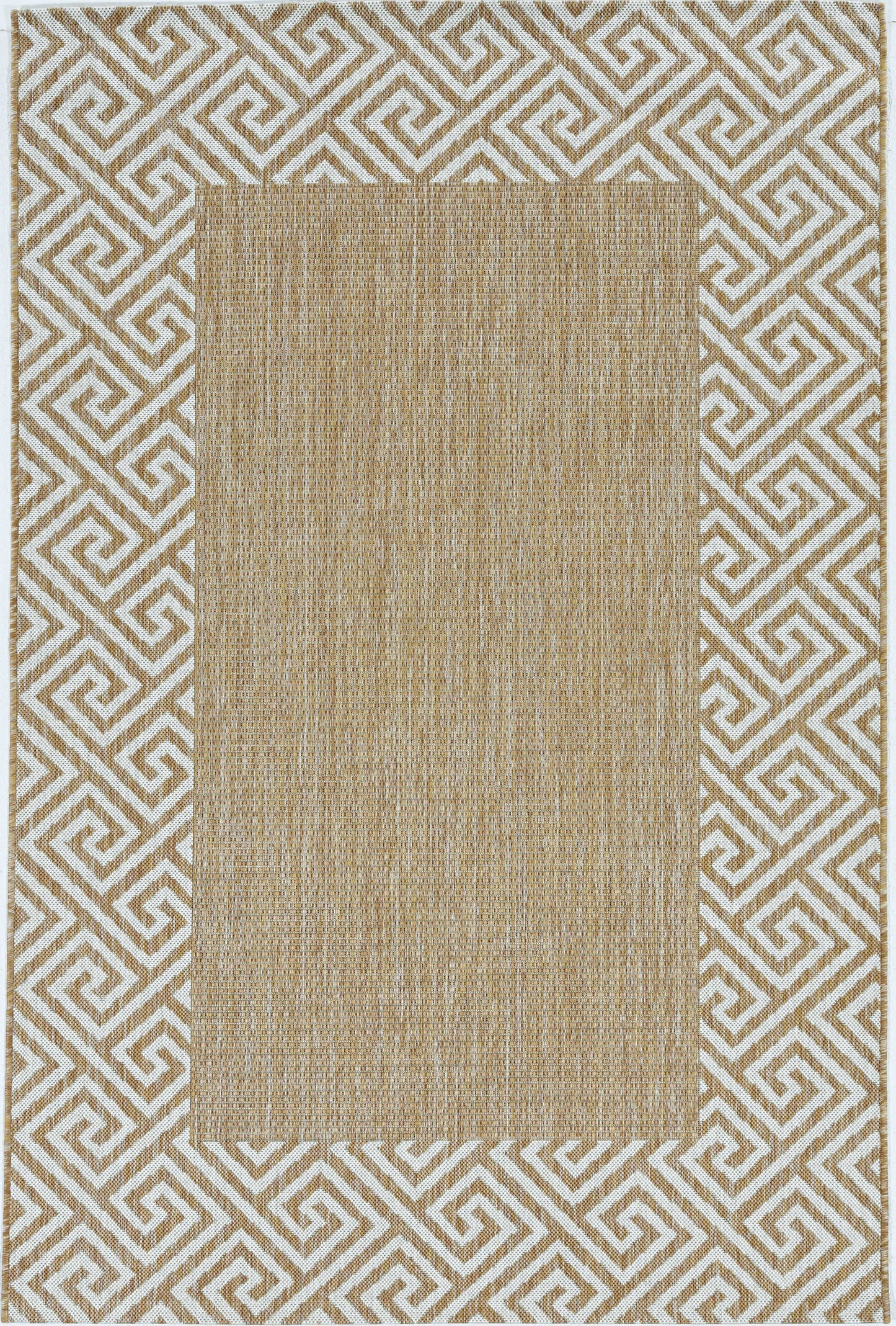 5'X7' Ivory Machine Woven Uv Treated Greek Key Bordered Indoor Outdoor Area Rug
