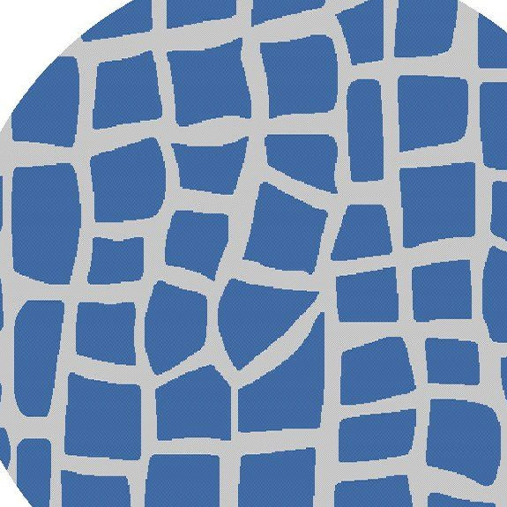 8' Blue Grey Machine Woven Uv Treated Animal Print Indoor Outdoor Round Area Rug