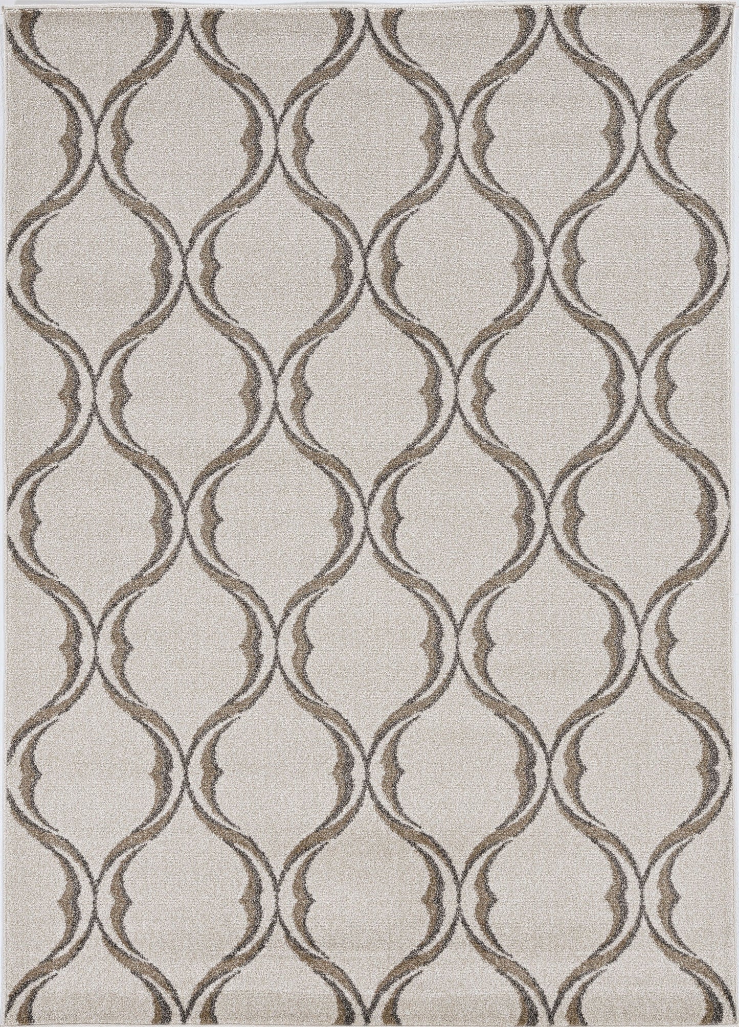7'X10' Sand Ivory Machine Woven Uv Treated Ogee Indoor Outdoor Area Rug