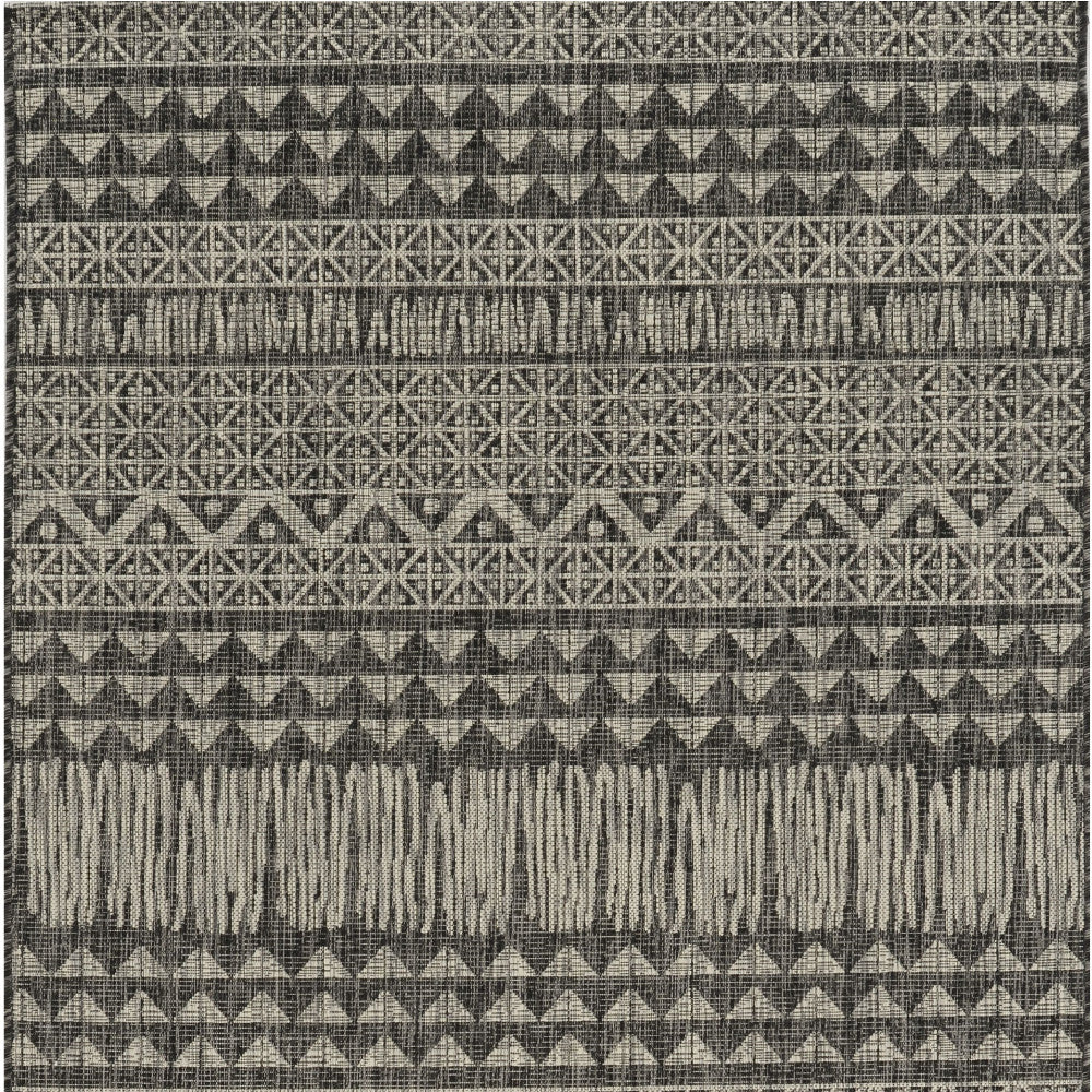 3'X4' Charcoal Machine Woven Uv Treated Tribal Indoor Outdoor Accent Rug