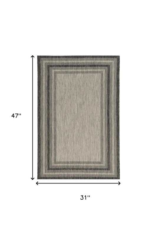 3'X4' Grey Machine Woven Uv Treated Bordered Indoor Outdoor Accent Rug