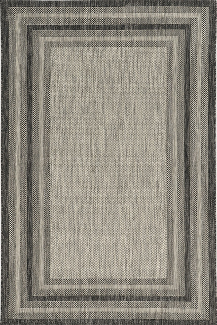 3'X4' Grey Machine Woven Uv Treated Bordered Indoor Outdoor Accent Rug