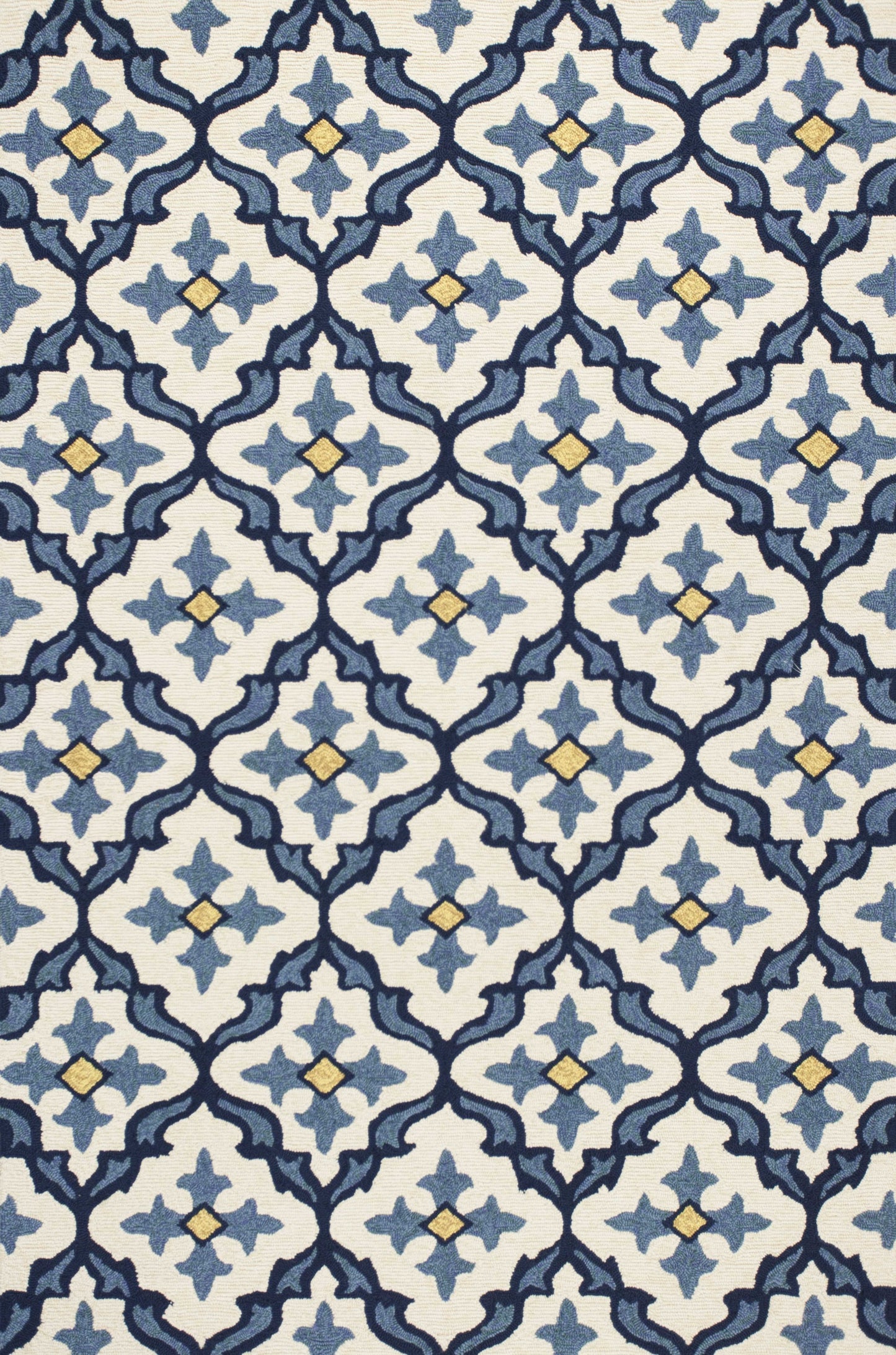 5' X 7' Ivory Or Blue Geometric Mosaic Indoor Outdoor Area Rug