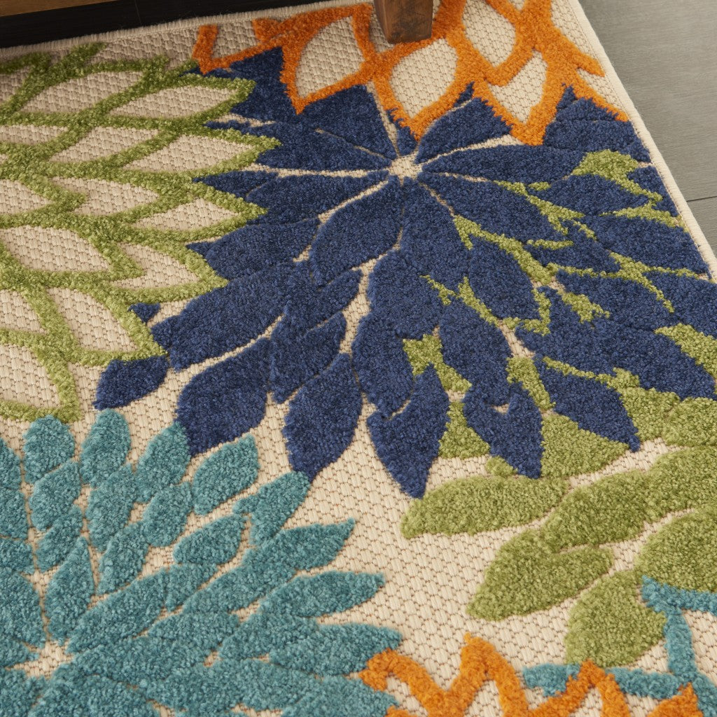 3' X 4' Ivory And Blue Floral Indoor Outdoor Area Rug