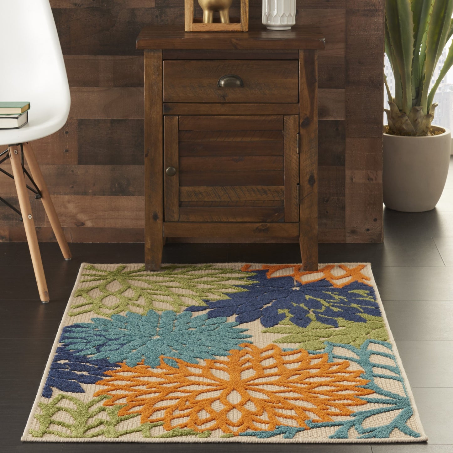 3' X 4' Ivory And Blue Floral Indoor Outdoor Area Rug
