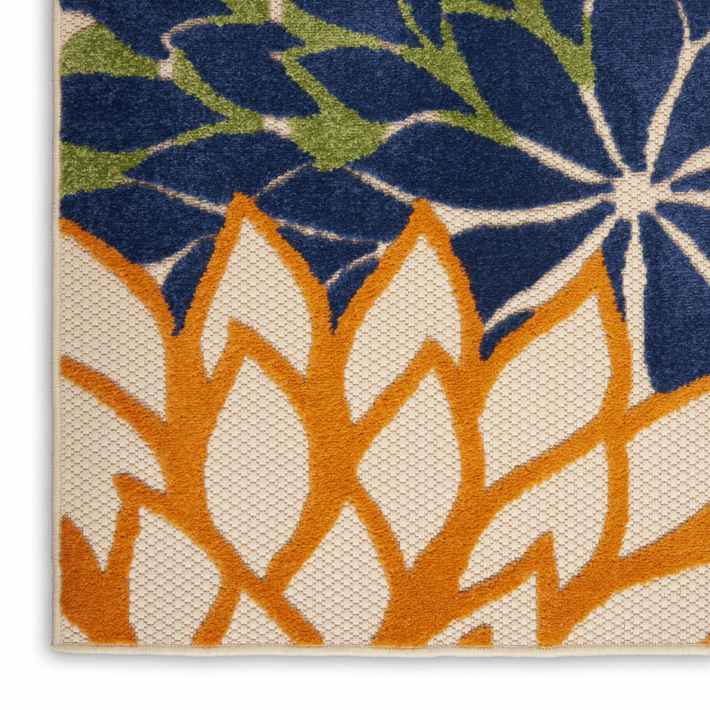 3' X 4' Ivory And Blue Floral Indoor Outdoor Area Rug