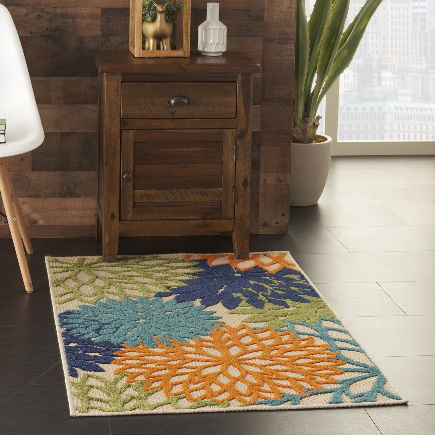 3' X 4' Ivory And Blue Floral Indoor Outdoor Area Rug