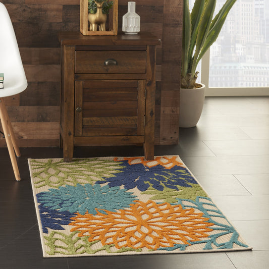 3' X 4' Ivory And Blue Floral Indoor Outdoor Area Rug