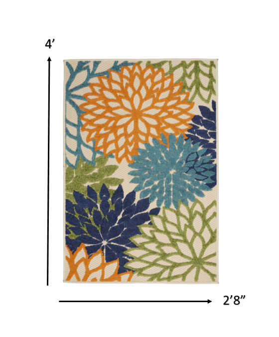 3' X 4' Ivory And Blue Floral Indoor Outdoor Area Rug