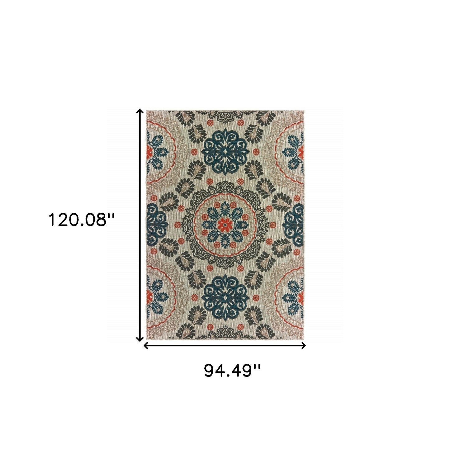8' x 10' Blue and Gray Damask Indoor Outdoor Area Rug