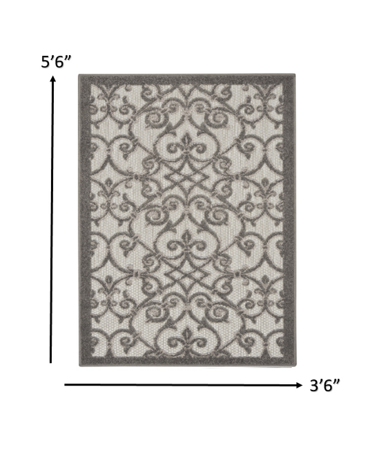 4' X 6' Gray Floral Indoor Outdoor Area Rug