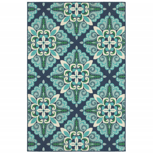 7' x 10' Blue and Green Indoor Outdoor Area Rug