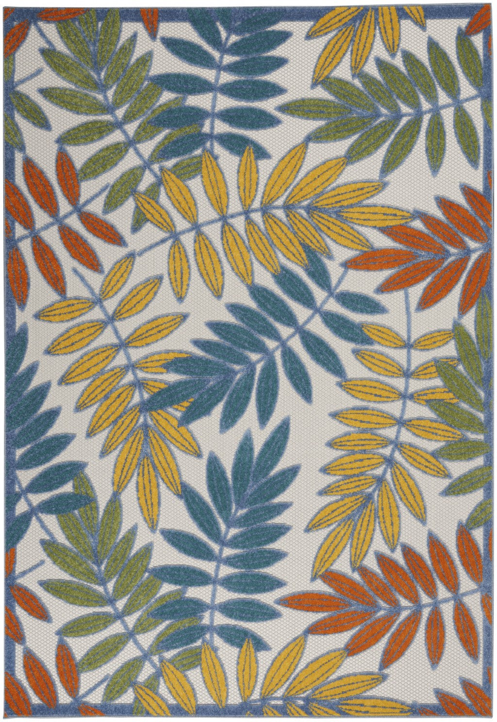 5' X 8' Green And Ivory Floral Indoor Outdoor Area Rug