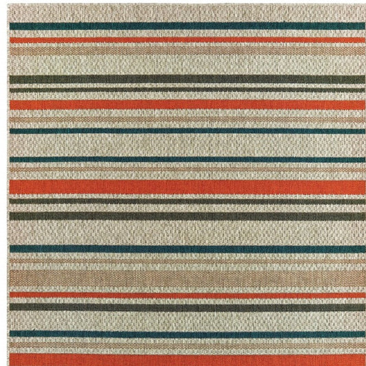 7' x 9' Blue and Gray Striped Indoor Outdoor Area Rug
