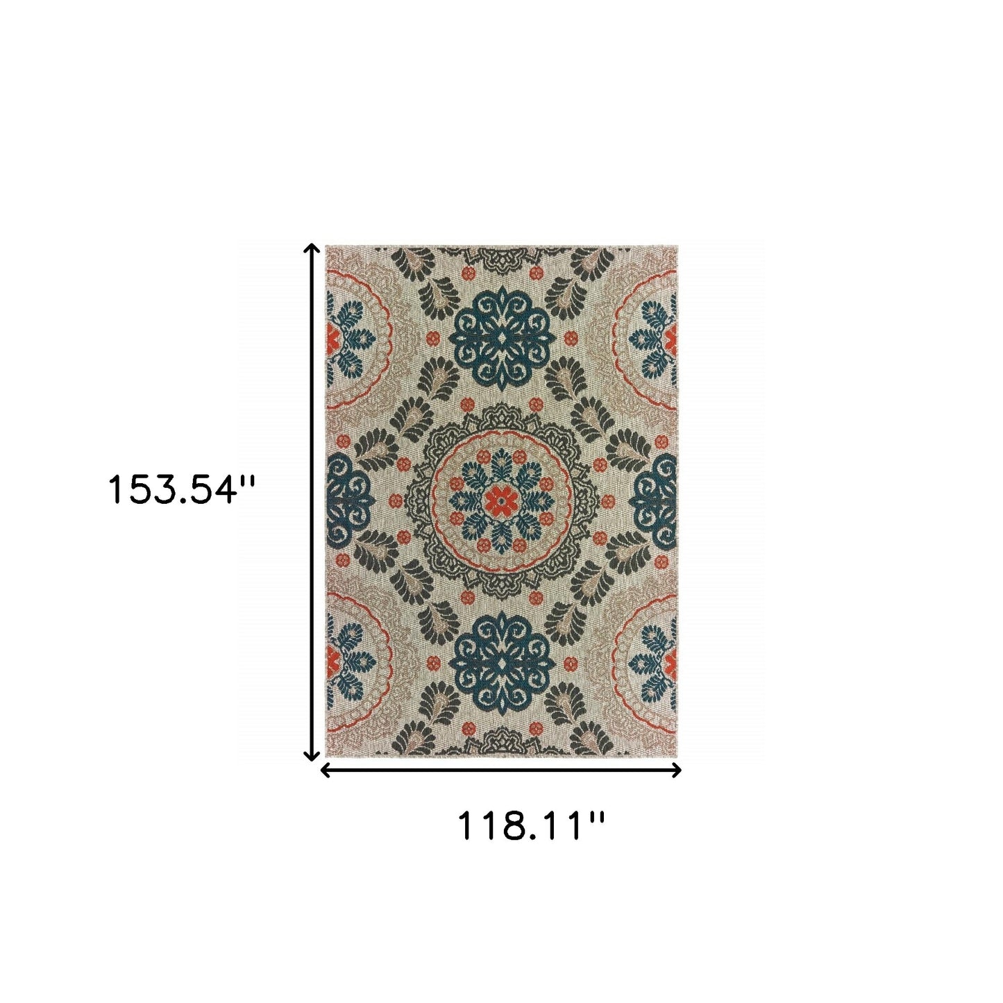 10' x 13' Blue and Gray Damask Indoor Outdoor Area Rug
