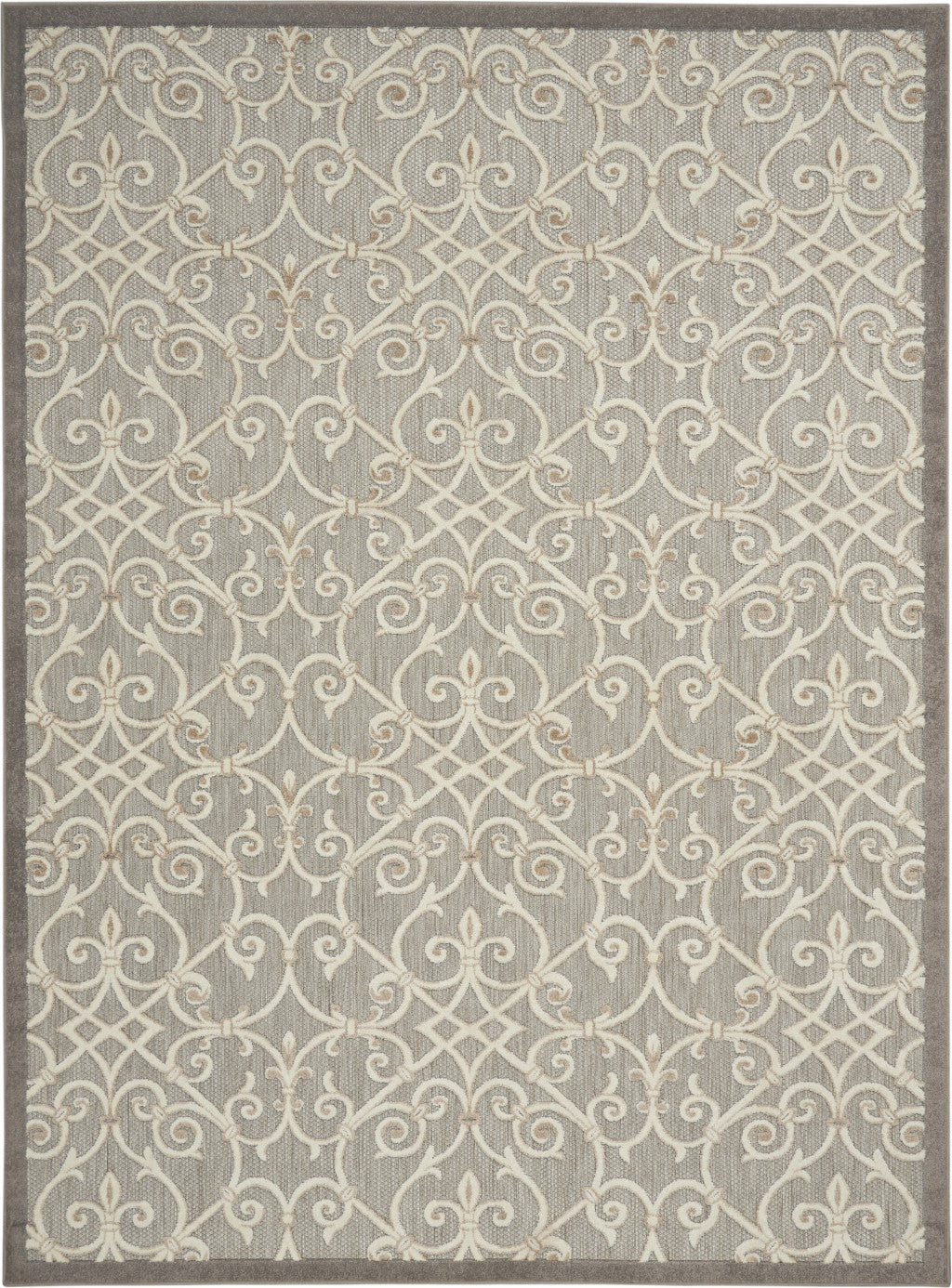 8' X 11' Gray And Ivory Floral Indoor Outdoor Area Rug