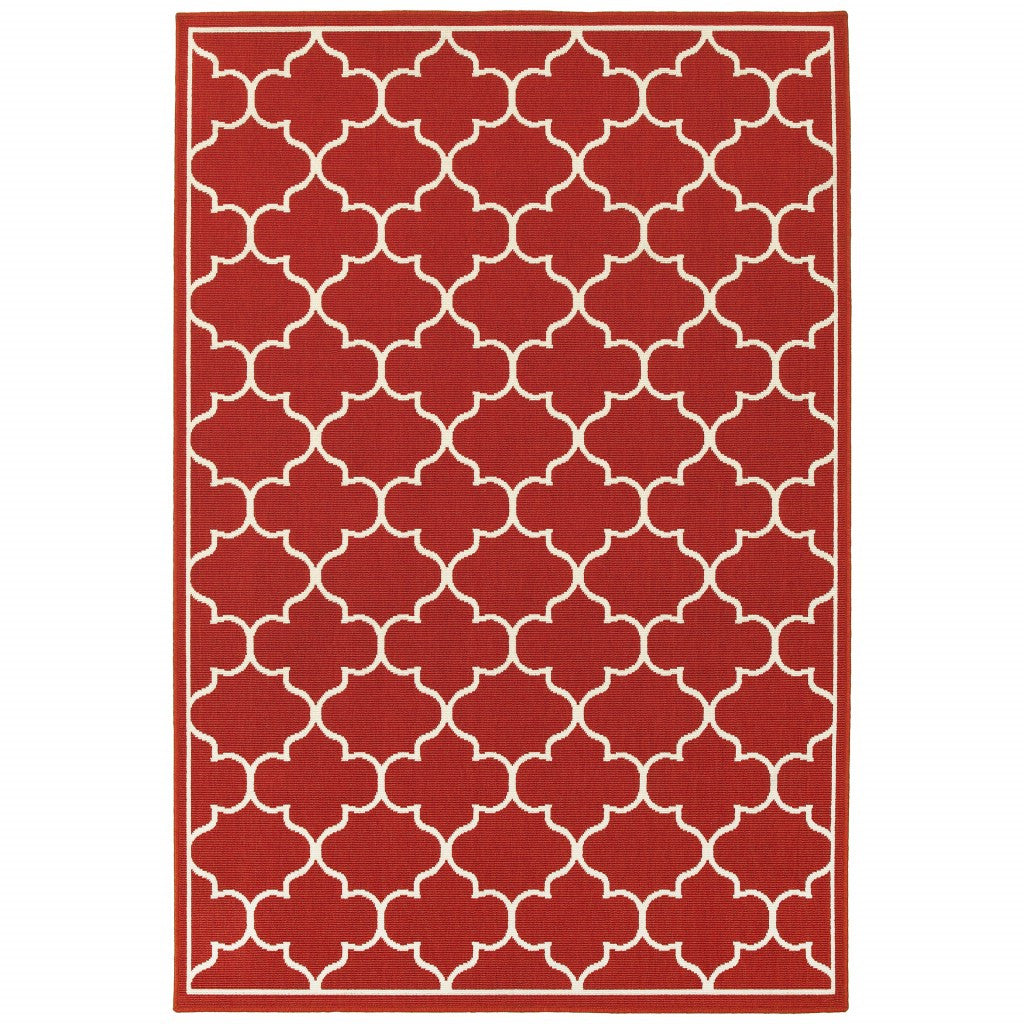 8' x 11' Red and Ivory Indoor Outdoor Area Rug