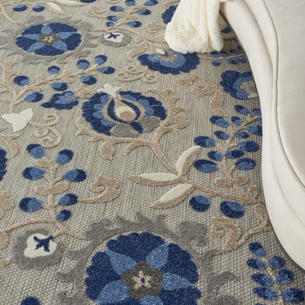 5' X 8' Blue And Gray Indoor Outdoor Area Rug