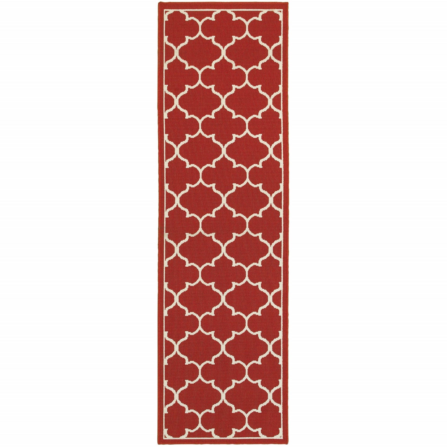 2' X 8' Red and Ivory Indoor Outdoor Area Rug