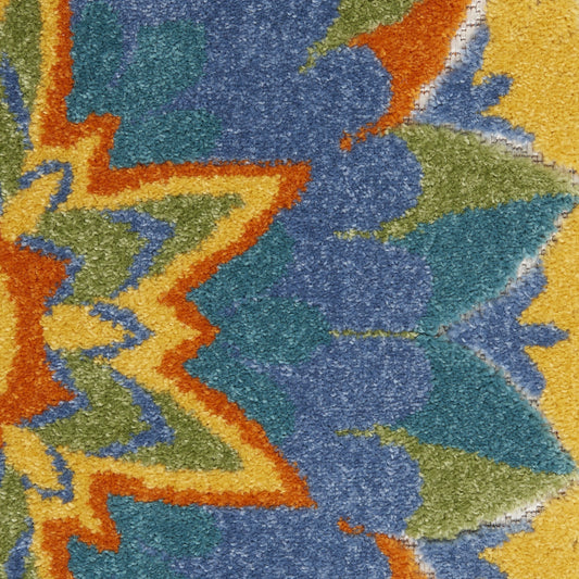 7' X 10' Ivory And Blue Floral Stain Resistant Indoor Outdoor Area Rug