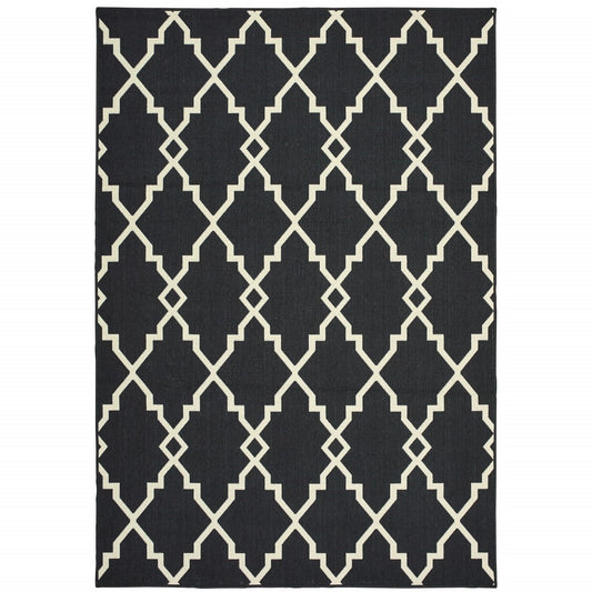 5' x 8' Black and Ivory Indoor Outdoor Area Rug