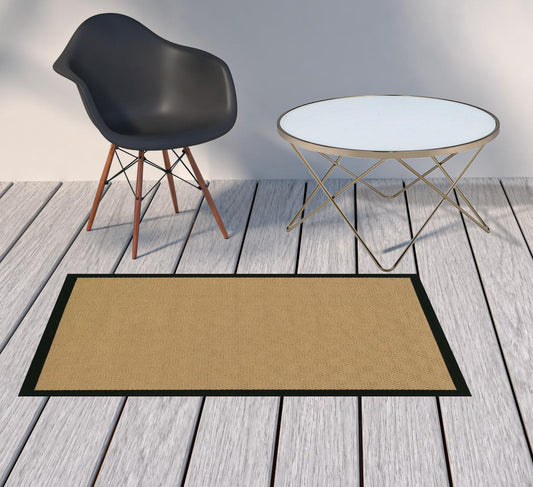 2' X 4' Beige and Black Indoor Outdoor Area Rug