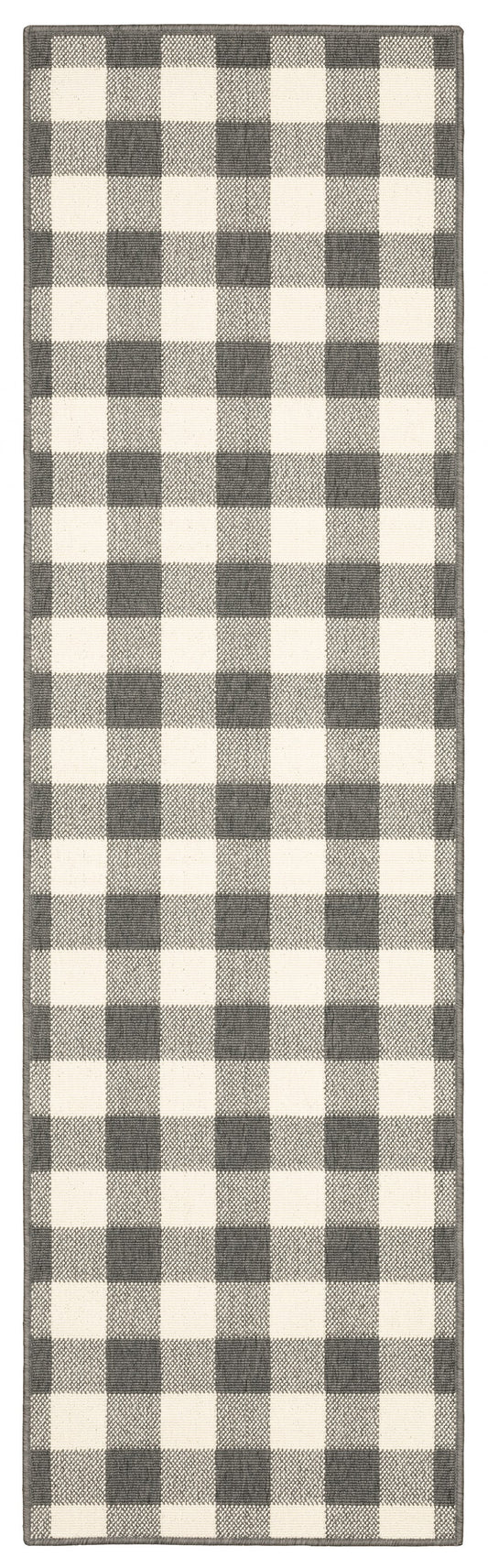 2' X 8' Gray and Ivory Indoor Outdoor Area Rug