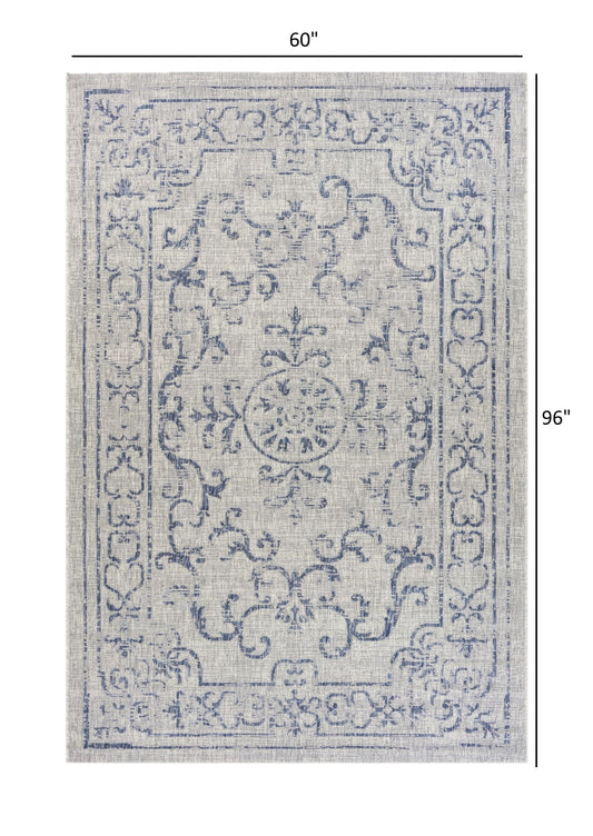 5' X 8' Blue And Gray Indoor Outdoor Area Rug