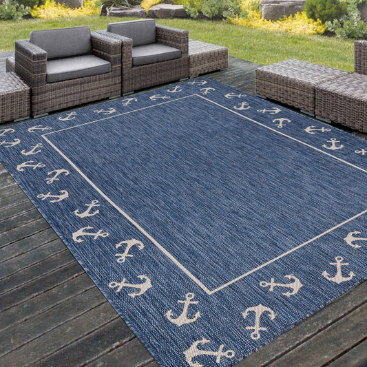 5' X 7' Blue And Gray Indoor Outdoor Area Rug