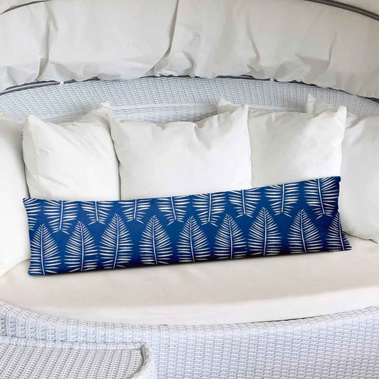 12" X 48" Blue And White Zippered Tropical Lumbar Indoor Outdoor Pillow Cover