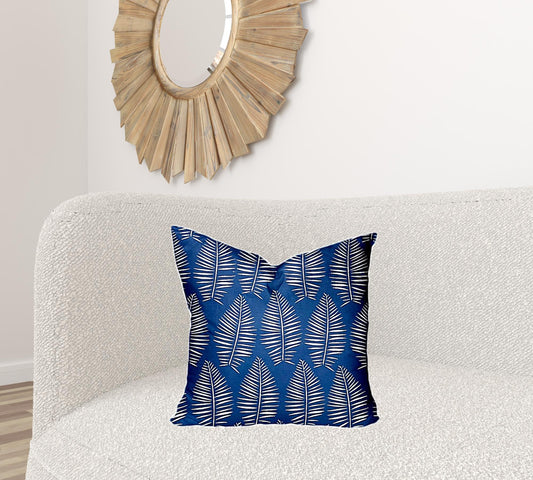 20" X 20" Blue And White Zippered Tropical Throw Indoor Outdoor Pillow Cover