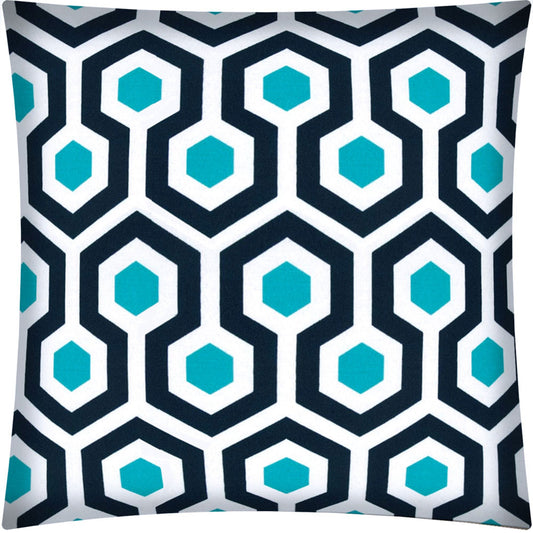 17" X 17" White Navy And Aqua Zippered Polyester Geometric Throw Pillow Cover