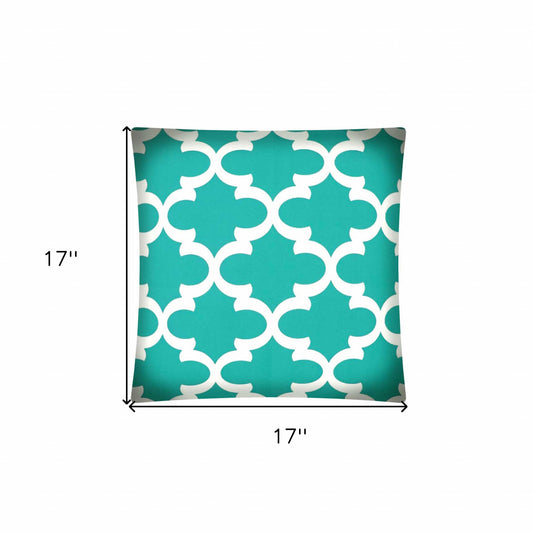 17" X 17" Aqua And White Zippered Polyester Quatrefoil Throw Pillow Cover