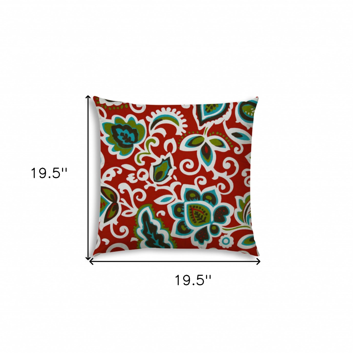 20" X 20" Red And Aqua Green Zippered Polyester Floral Throw Pillow Cover