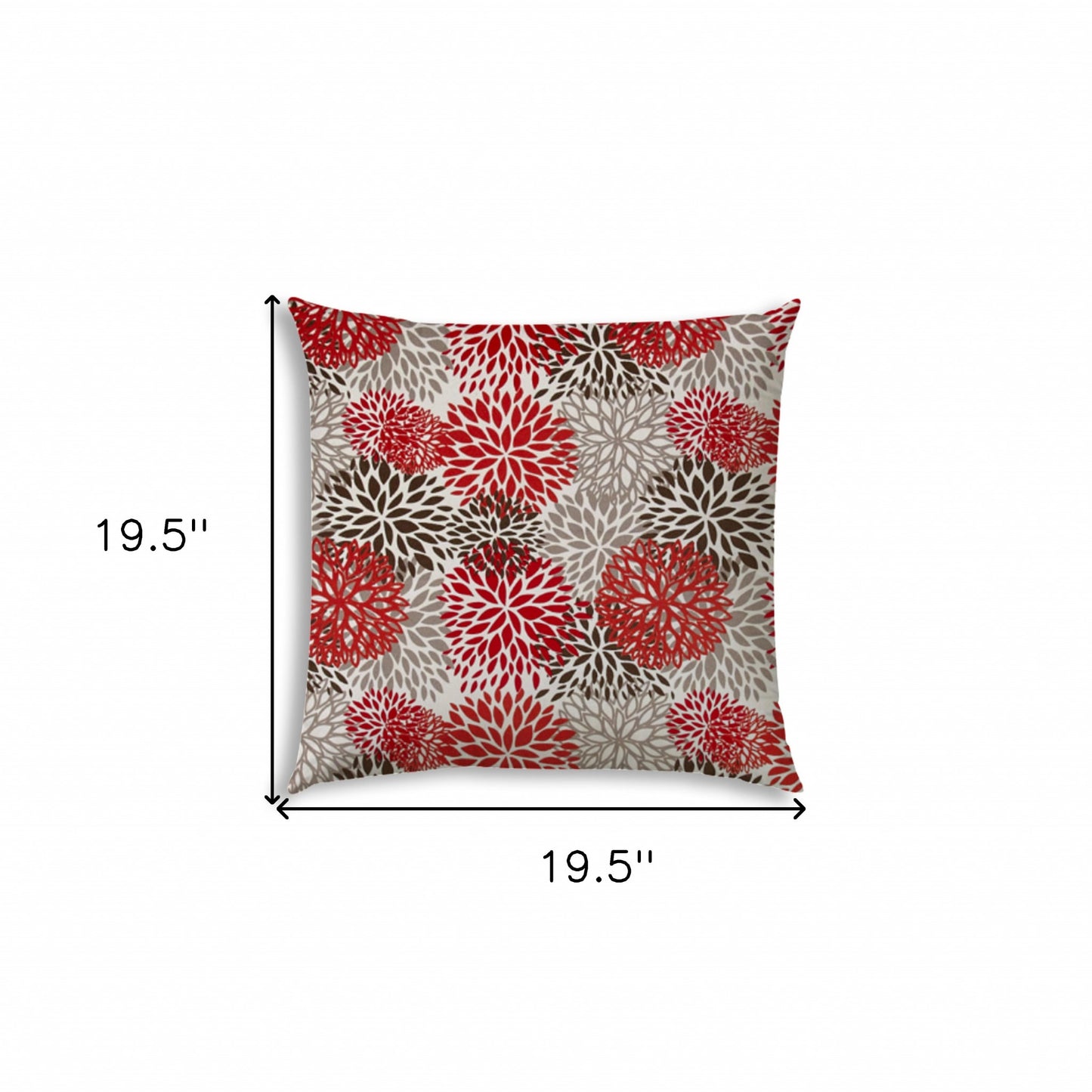 20" X 20" Red Taupe And White Zippered Polyester Floral Throw Pillow Cover