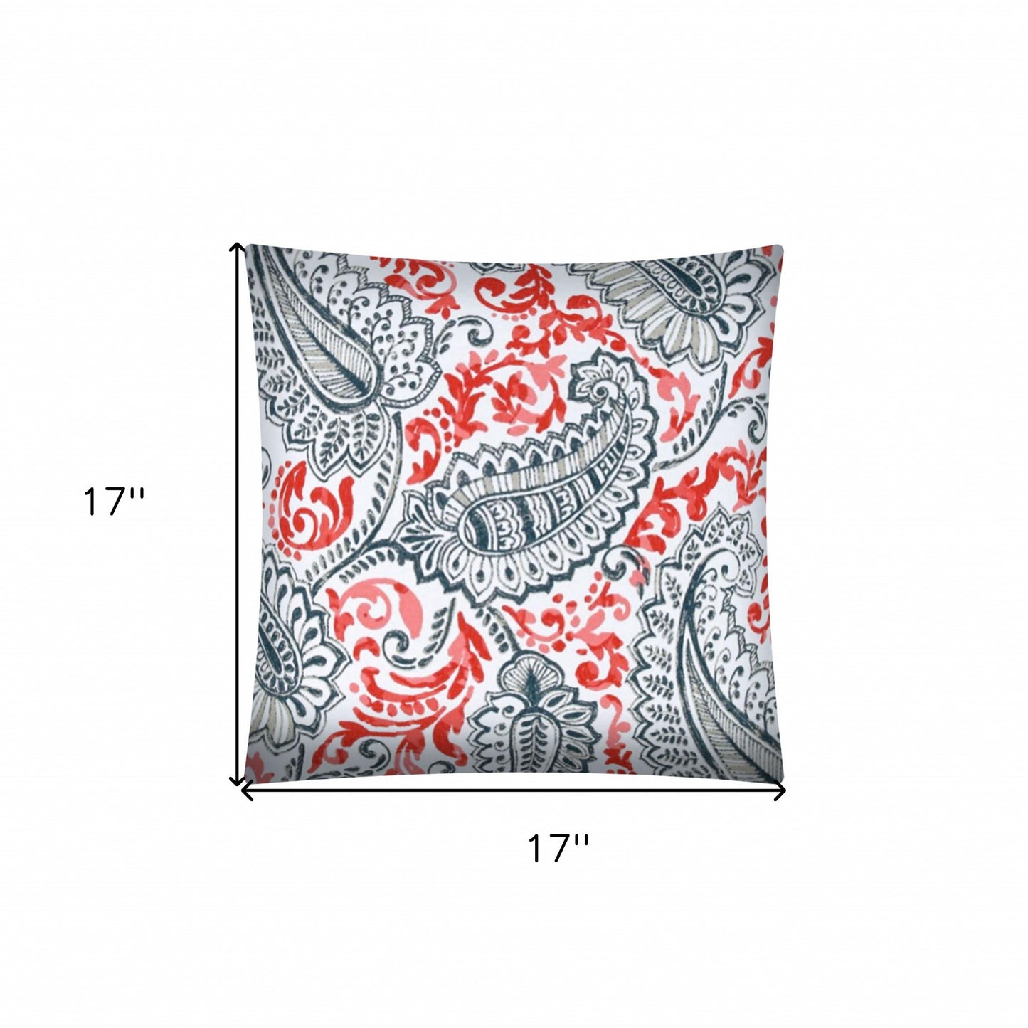 17" X 17" Coral Gray And White Zippered Polyester Paisley Throw Pillow Cover