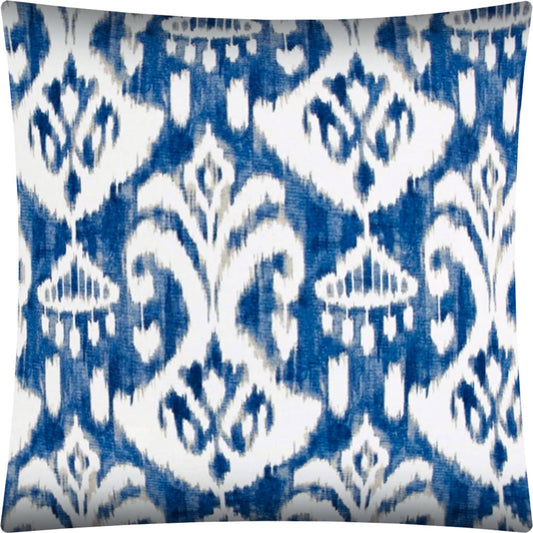 17" X 17" Indigo Taupe And Cream Zippered Polyester Ikat Throw Pillow Cover